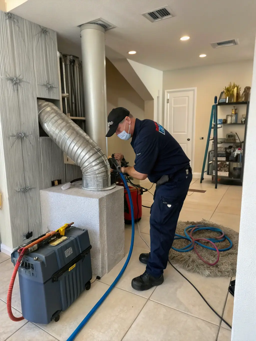 A close-up shot of a San Diego AC Duct Masters technician smiling confidently while holding professional duct cleaning equipment.