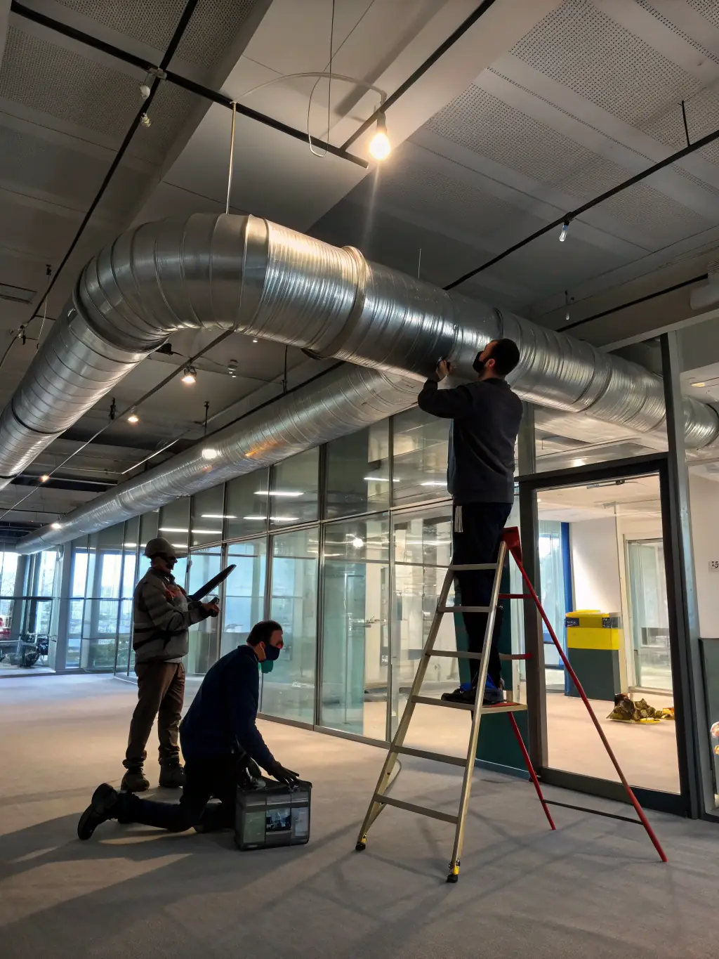 A new, energy-efficient HVAC system being installed in a San Diego home by SanDiegoACDuctMasters technicians.